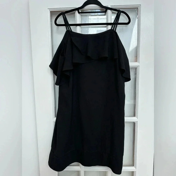 Maggy London Classic Black Cold Shoulder Ruffle Shift Dress Women’s Size 14 - Picture 12 of 12